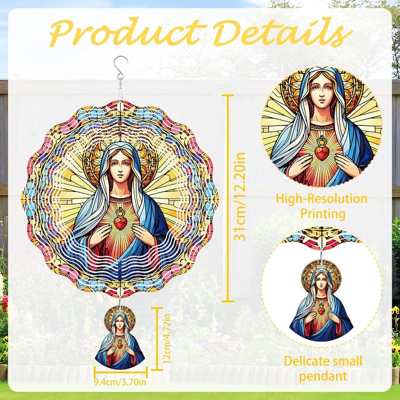 Romart Virgin Mary Wind Spinners Outdoor, Catholic Christian Gifts Garden Hanging Wind Spinner, Blessed Mother 3D Stainless Steel Religious Outdoor Decor for Patio Yard Lawn - Image 2